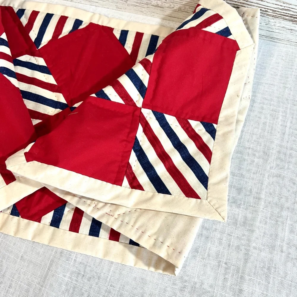 Handmade table runner quilted red white blue forth July country farmhouse - Picture 5 of 6